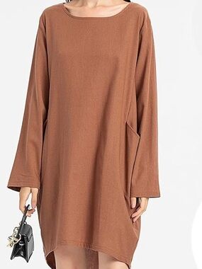 Minibee Rust Tunic Dress with Round Neck